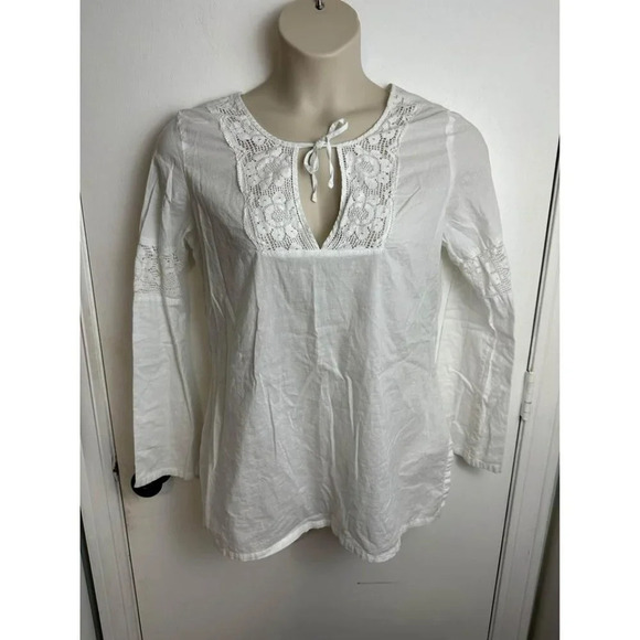 Long Sleeve White Top Size Large 100% Cotton #0477 - Picture 1 of 9
